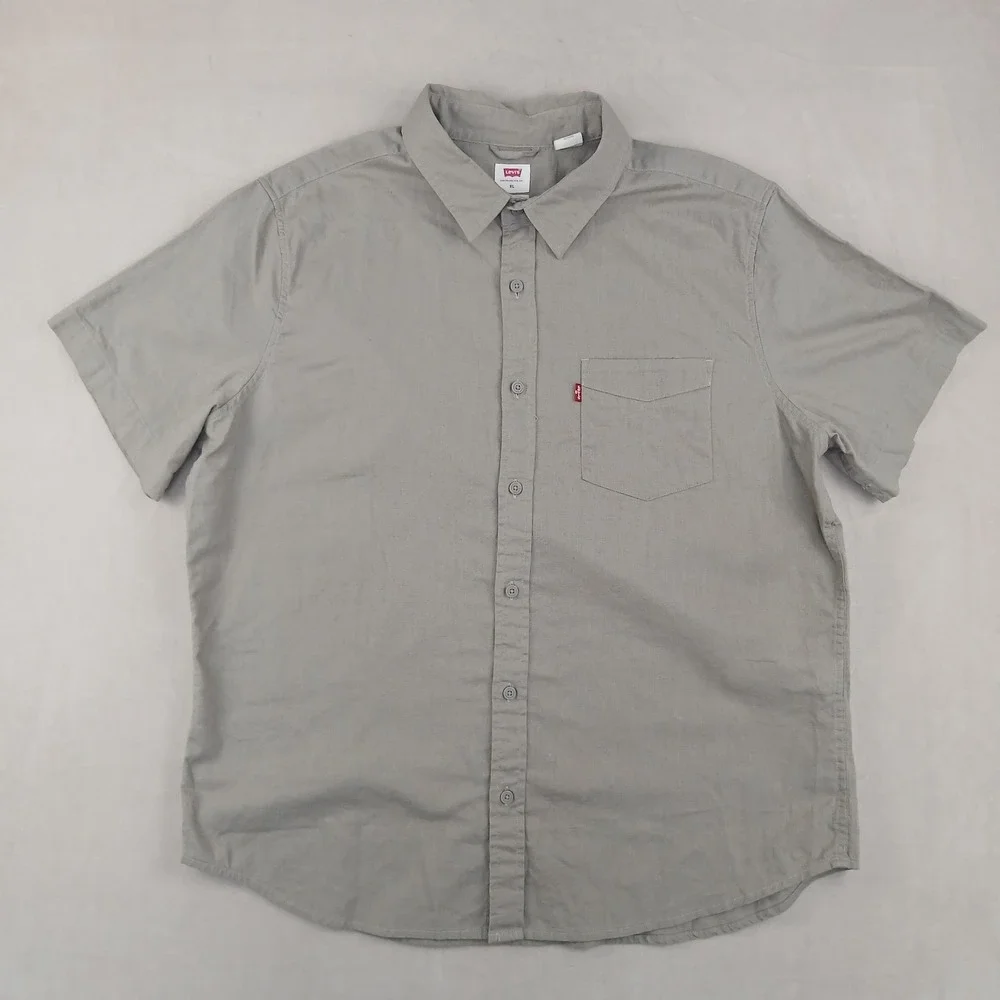 Levis XL Mens Shirt Button Up Short Sleeve Linen Blend FLAW 24x27